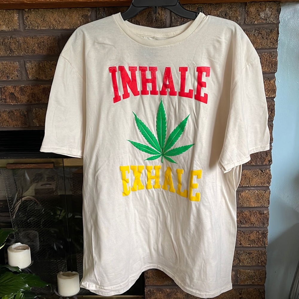 NWOT Rebel Society inhale exhale cream shirt